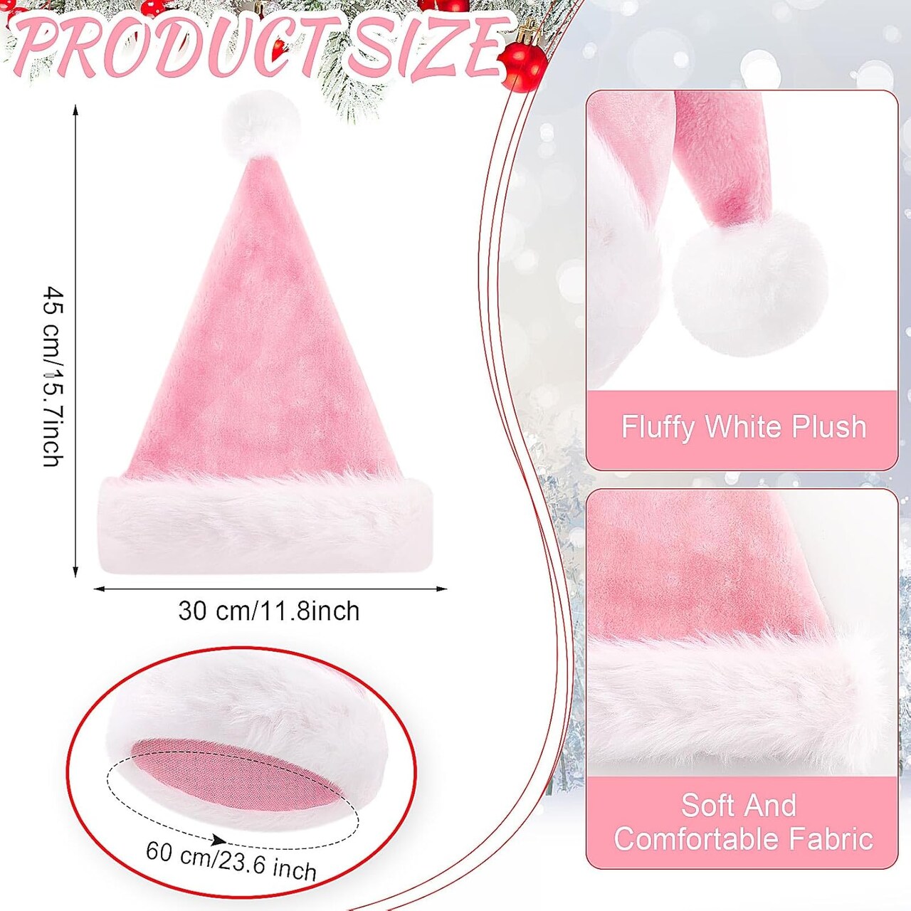 20 Pcs Santa Hat, Christmas Hat Bulk Plush Unisex Xmas Hats for Adults Women & Men Party Costume(Pink)